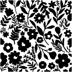 Abstract silhouettes Flower pattern, Hand-drawn botanical flower on white background. Vector botany floral design.