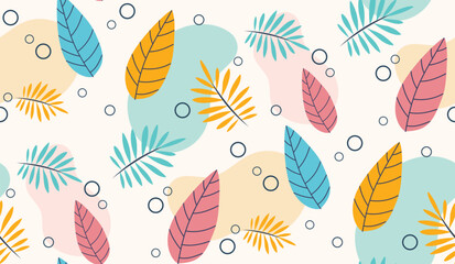 Flat seamless spring leaves pattern in vector