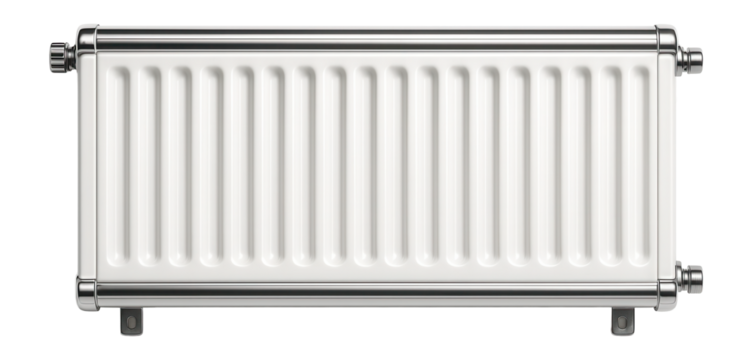 Wall-mounted oil radiator with a smooth enamel finish, intended for industrial office spaces.