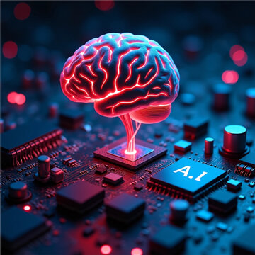 AI Brain on Circuit Board: Futuristic Representation of Artificial Intelligence