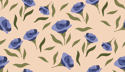 Flat seamless floral pattern background. Perfect for creating botanical postcard, wedding invitation, interior design.