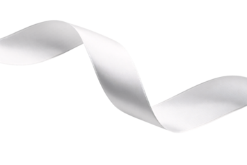 White silver ribbon curving smoothly with lustrous finish and gentle flowing motion against clean background, isolated on a transparent background