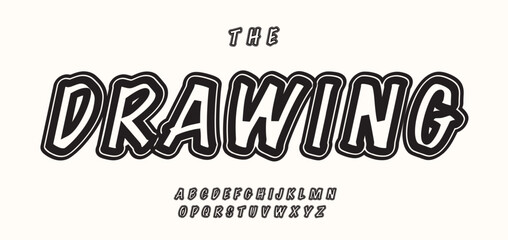 Handdrawn outlined font sketch comic style alphabet playful bold cartoon letters for kid books, educational posters, creative titles, street art typography. Vector illustration