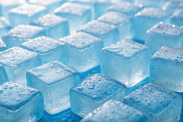 ice cubes on blue background