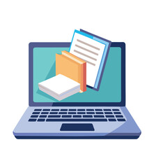 Business illustration of a laptop with folders and data on the screenBusiness illustration of a laptop with folders and data on the screen