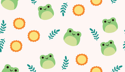 Obraz premium Flat seamless cute frog animal pattern in pink background