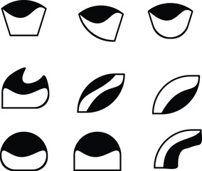  Bold black abstract shape icons with thick lines and geometric patterns, great for logo elements, branding, modern illustrations, minimalistic art, or decorative use.
