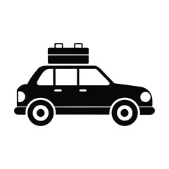 Black silhouette of a car with luggage on the roof isolated on white background silhouette