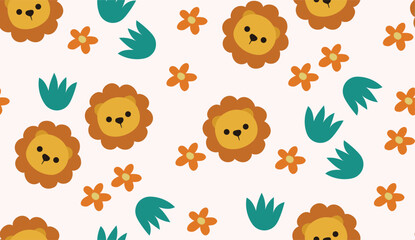 Fototapeta premium Flat seamless cute bear animal pattern in pink background