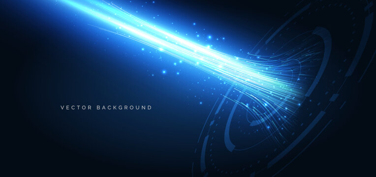 Technology circle hi tech neon blue light ray on dark blue background. Futuristics technology concept.