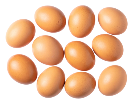 Scattered Brown Eggs on White Background with Varying Angles and Natural Textures, Transparent Background.
