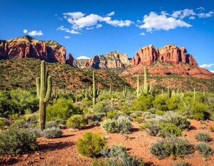 Red Rock Desert Landscape in Arizona with Cacti and Clear Sky &ndash; Photorealistic Southwest Scenery