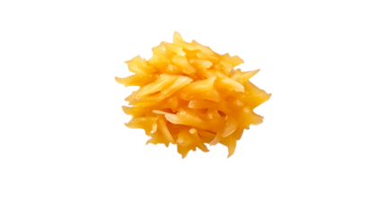 Streamlined shape of unique yellow pasta on transparent backdrop
