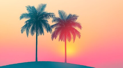 Two Palm Trees Silhouetted Against a Colorful Sunset Sky