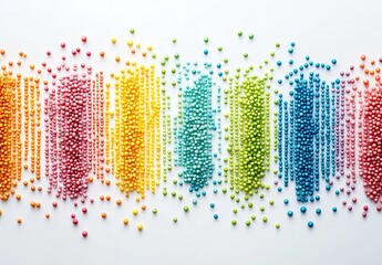 Colorful sprinkles on a white background, top view