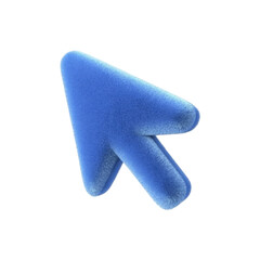 Blue fuzzy 3D computer cursor arrow pointing upwards with black background and simple design