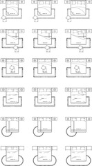 Collections Bedroom Layout Variations - Top View Furniture Arrangement Set. 1