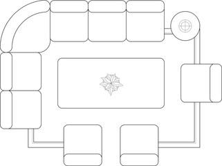 Sofa Arrangement Layouts Interior Drawing - Top View Furniture Plan Set. 6