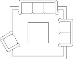 Sofa Arrangement Layouts Interior Drawing - Top View Furniture Plan Set. 9