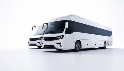 Modern White Tour Buses on Clean Background