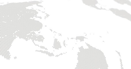 World map design created with small dots moving horizontally on a white background with camera blur. - Powered by Adobe