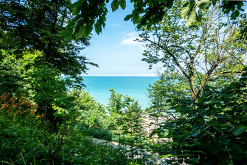 lake michigan overlook from sunrise park lake bluff town in illinois