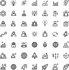 Fototapeta premium Collection of business and startup icons in black outline style isolated on a white background