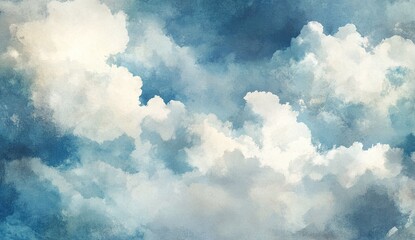 Fototapeta premium Watercolor sky with soft pastel clouds, ethereal background vector presentation design