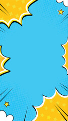 Pop Art Comic Book Background: A vibrant pop art style comic book background, featuring dynamic cloud-like speech bubbles, a central space for text or design elements, and bursts of energetic lines.