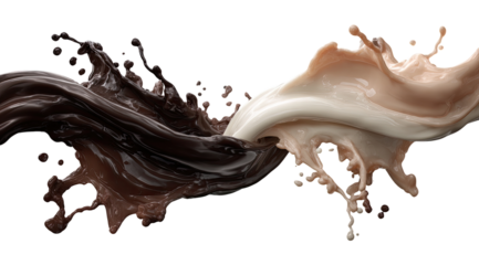Chocolate and vanilla milk splashes intertwining