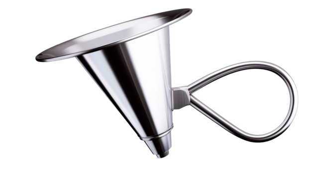 Metal funnel with a handle on a transparent background