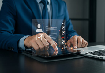 hiring process with resume selection on digital tablet

