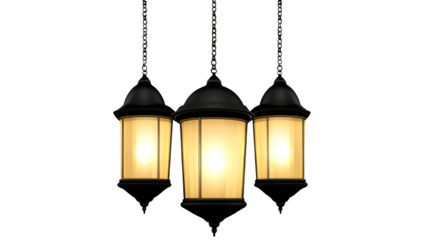 Elegant hanging lanterns with soft yellow glow for ambiance