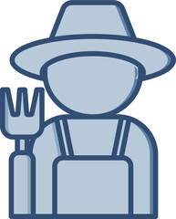Farmer vector icon with transparent background. Changeable blue color design.