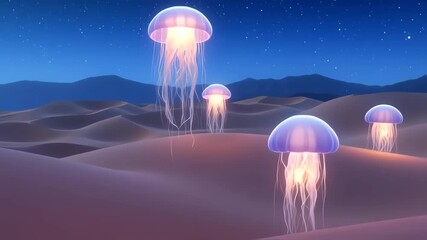 Glowing jellyfish in a desert night landscape - Powered by Adobe