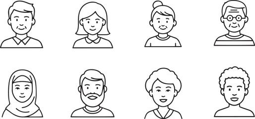 People Avatar Portrait Line Icon Set
