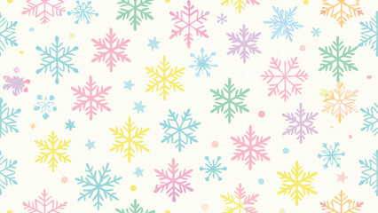 Pastel Colored Snowflake Pattern on White Background
