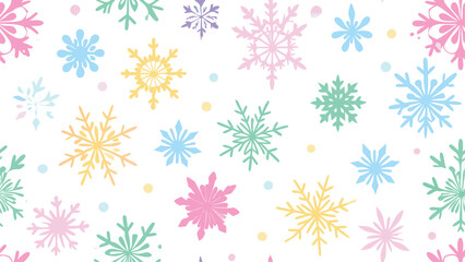 Pastel Colored Snowflake Pattern on White Background