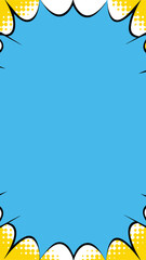 Explosion with Empty Space: A vibrant burst of energy in comic style, a blue explosion ready for text with dynamic lines, and a yellow dotted background adds visual interest.