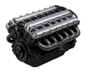 V10 diesel engine featuring aluminum cylinder heads and visible exhaust manifolds