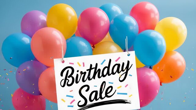 Colorful Balloons and Confetti with Birthday Sale
