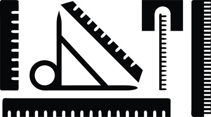 Obraz premium Black Silhouette Icons of Geometric Measuring Tools – Ruler, Compass & Pencil