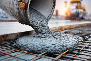 Concrete being poured for road construction.