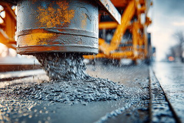 Concrete being poured for road construction.