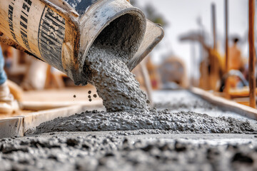 Concrete being poured for road construction.