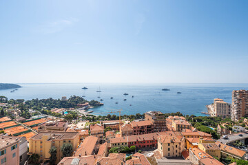 Mediterranean Sea View Over Monaco Rooftops with Luxury Yachts