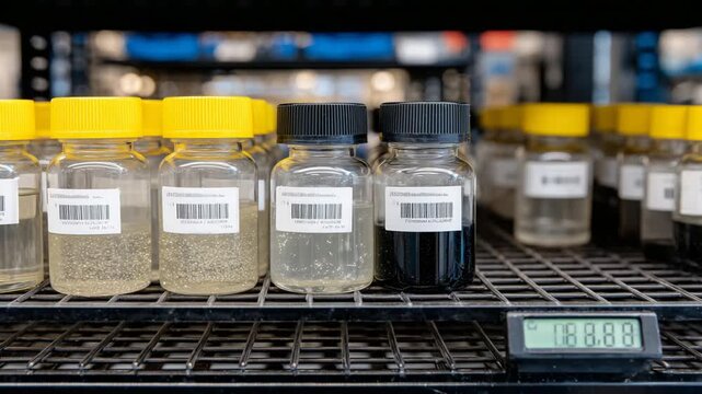 Explore a secure storage solution for oxidizers and reactive chemicals with color-coded caps, containment trays, and digital temperature sensors.