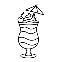 Obraz premium summer cocktail outline icon line art, black and white doodle style. Ideal for logo, tattoo, app, coloring book, web design, infographics, banner, poster, and more. Vector illustration