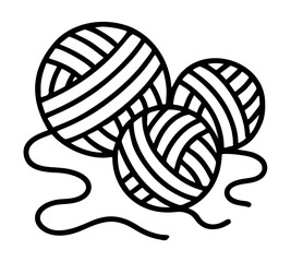 yarn balls black and white icon clean line art, doodle style. Ideal for logo, tattoo, app, coloring book, web design, infographics, banner, poster, and more. Vector illustration