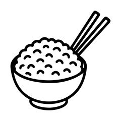 sticky rice and chopstick outline icon line art, black and white doodle style. Ideal for logo, tattoo, app, coloring book, web design, infographics, banner, poster, and more. Vector illustration